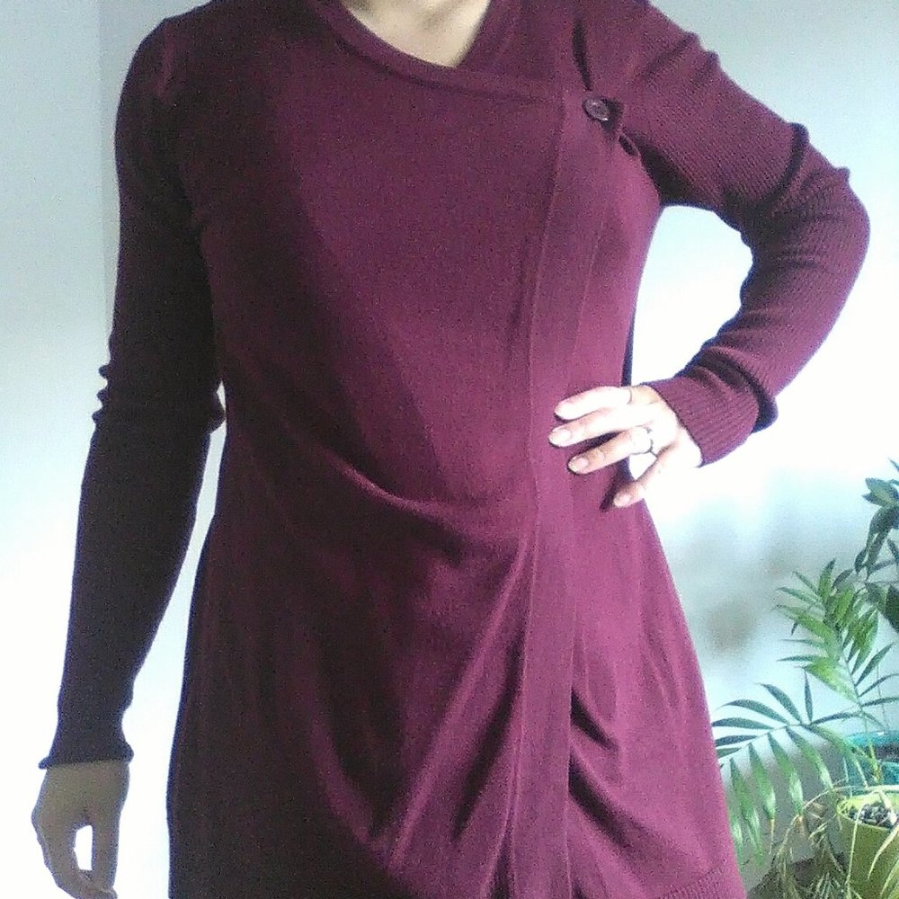 Dark Cranberry Burgundy Cardigan Drape Wrap